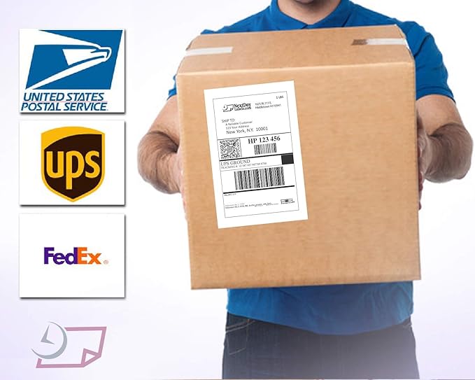 NextDayLabels Half Sheet Shipping Labels 5.5" x 8.5" – Printable Blank Labels for Laser & Inkjet Printers, White Self-Adhesive Stickers, 2 Per Page for Ship, FBA, UPS & FedEx, Made in USA, 100 Pack