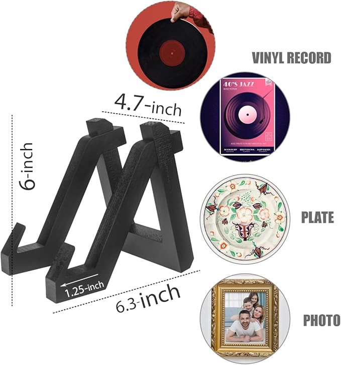Plate Display Stand Pack of 3, Wooden Photo Stands for Table Display, 6-Inch Plate Stand for Display, Vinyl Record Display Stand, Wooden Photo Easels for Display