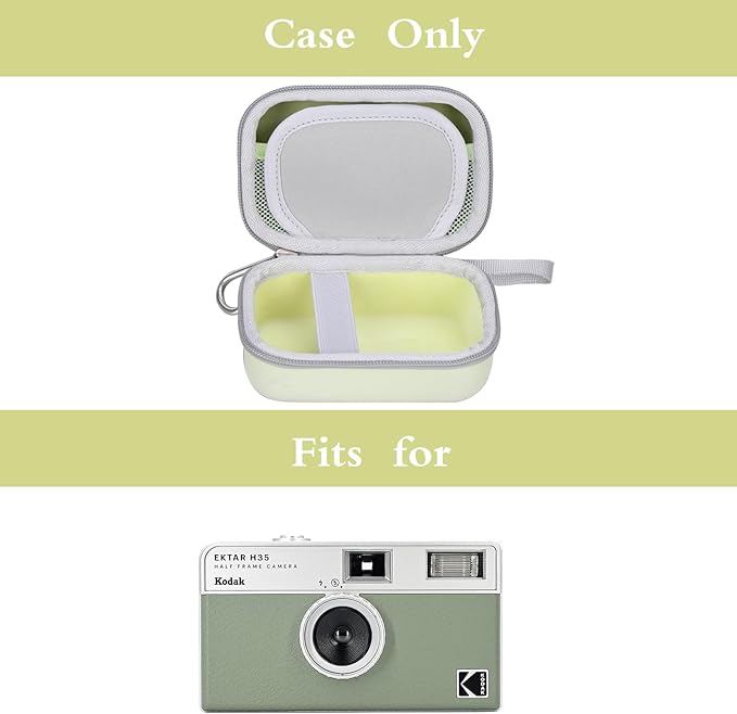 Mchoi Hard Travel Case Suitable for KODAK EKTAR H35 H35N Half Frame Film Camera, Digital Camera Organizer Holders for Kodak Ultra F9 M35 M38 Paper Shoot Camera, 35mm Film Rolls, Case Only, Green