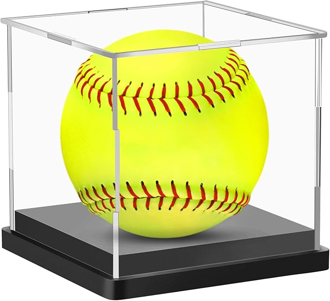 Hooqict Softball Display Case Clear Acrylic Ball Holder UV Protected Softball Case Display Box Championship Square Box for Golf Tennis Game Ball Baseball