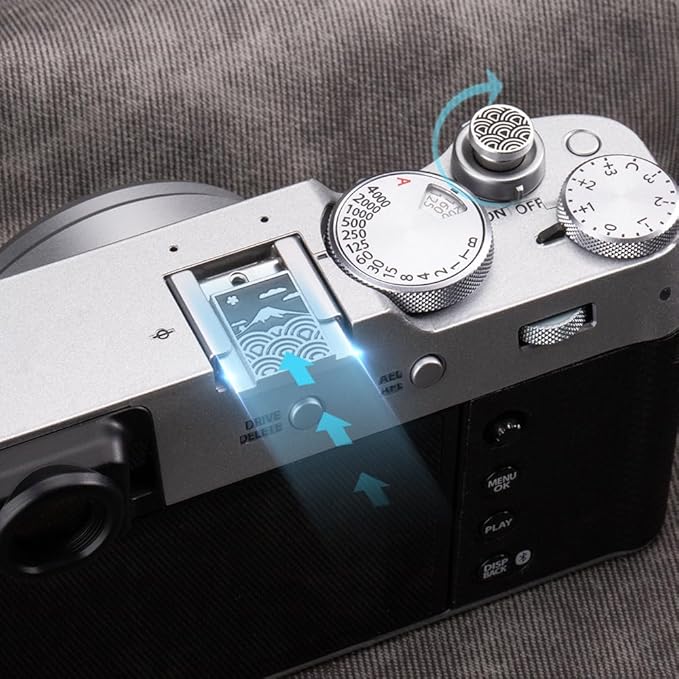Camera Metal Hot Shoe Cover Shutter Buttons Sea of Clouds for FUJIFILM X100VI X100V XPro1 X-T4 X-T3 X-T50 X-T30 for Nikon (Hot Shoe Shutter Kit - Aluminum)