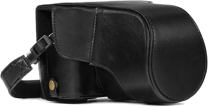 MegaGear MG981 Ever Ready Leather Camera Case and Strap for Fujifilm X-T30, X-T20, X-T10 (16-50mm / 18-55mm Lenses) - Black
