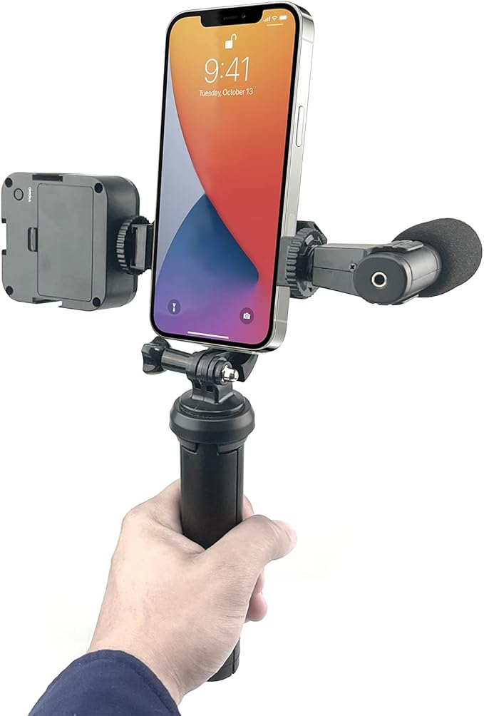 Selfie Stick Tripod Vlogging Kit for All Smartphones iPhone, Android w/LED Light, Rotating Phone Mount, Microphone, Bluetooth Remote, Hard Case for Live Stream, YouTube, Instagram TikTok