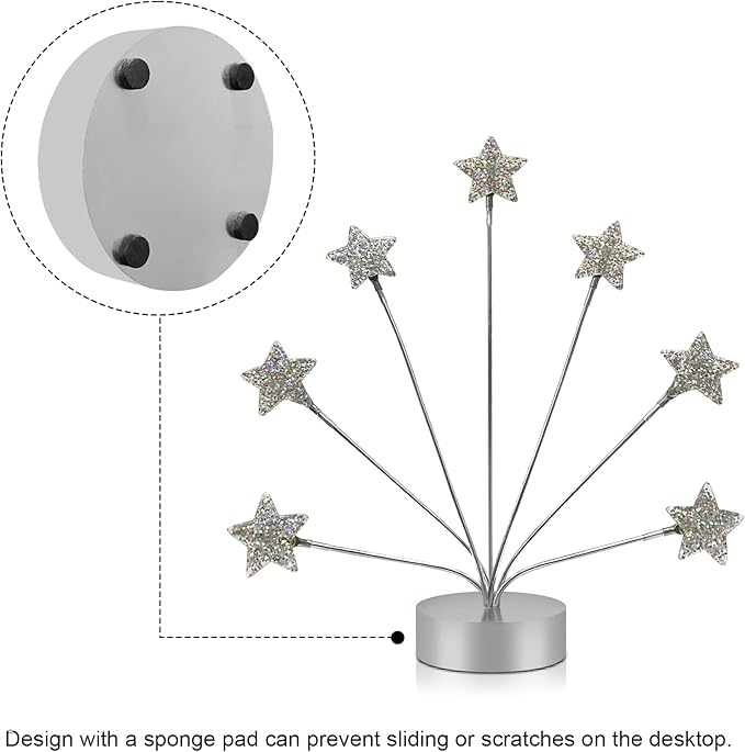 FaitAtten 7-Branch Family Desktop Photo Tree Holder Clip Round Base, Card Picture and Memo Desk Frame Display Stand for Wedding Party Christmas Photo Clip Holder Table Numbers (Stars)