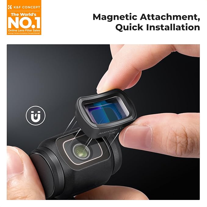K&F CONCEPT 1.2X Anamorphic Lens Compatible with DJI Osmo Pocket 3, Blue Streak Effect Widescreen Cinematic Lens, Magnetic Attach/Multi-Coated/Optical Glass
