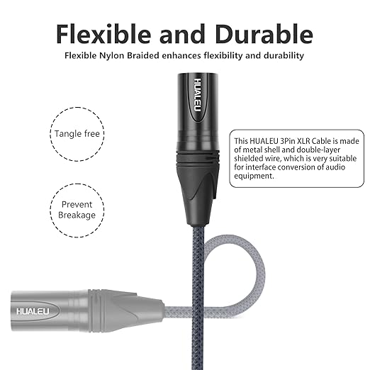2 Pack 3 Pin XLR Male to Male Microphone Cables,1FT (OFC) Balanced XLR Audio Cable Male to Male,for Mixer Microphone DMX