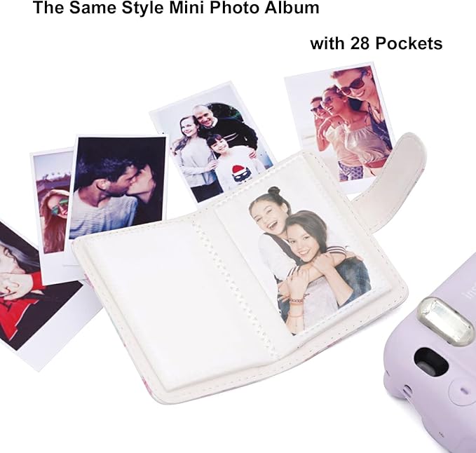 Frankmate Instant Camera Case Compatible with Fujifilm Instax Mini 11/9/8/8+ PU Leather Bag with Pocket and Adjustable Shoulder Strap Mini Photo Album (Pink Butterfly)