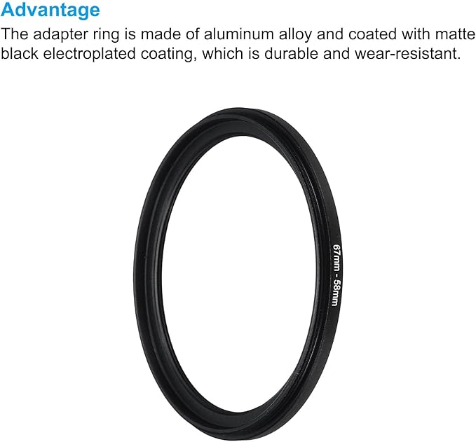 PATIKIL 67mm-58mm Metal Step Down Ring with Cleaning Cloth, 2 Pack Camera Lens Filter Adapter Ring Aluminum Filter Adapter Ring for Camera Lenses Hood, Black