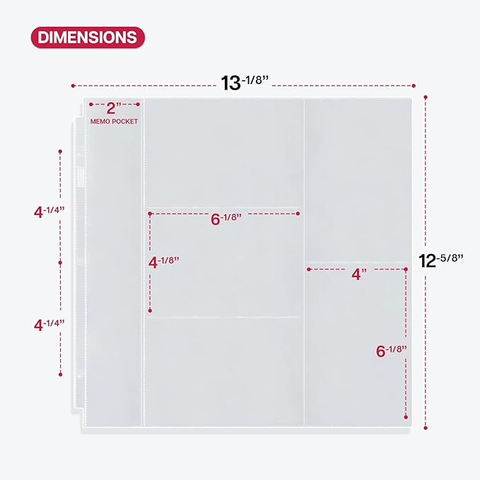 Dunwell Photo Album Refill Pages 12x12 (4x6 Mixed Layout), 25 Pack Holds 250 Pictures, Plastic 4 x 6 Photo Sleeves for 3-Ring Scrapbook Binder, Acid-Free Poly