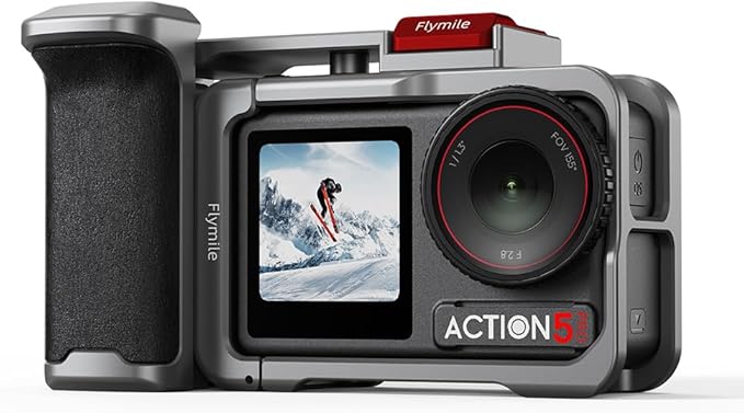 BRDRC Grip Kit for DJI Action 5 Pro 4 3 (with Cage), Handle Holder Bundle Expansion Mount with Shutter Button, Quick Release, Cold Shoe for DJI Osmo Action 5 Pro 4 3 Accessories