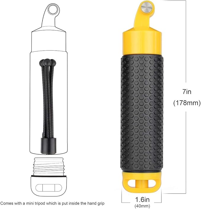 GEPULY Floating Hand Grip with Mini Tripod Stand Waterproof Stick Pole for Insta 360 GoPro Hero 13 12 11 10 9, AKASO DJI Action 6 Handle Mount Accessories for Action Camera Underwater Monopod