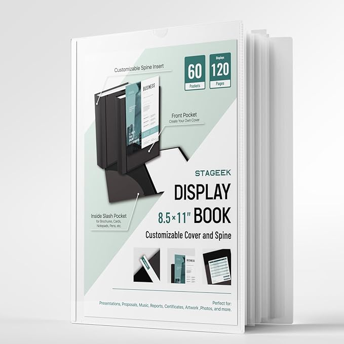 STAGEEK 60-Pocket Portfolio Binder Display 120 Pages, 8.5x11 Binder with Plastic Sleeves, Art Portfolio Folder with Clear Sheet Protectors, Presentation Book for Artwork, Document Organizer