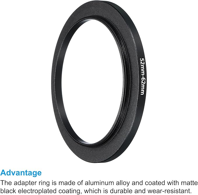 PATIKIL 52mm-62mm Metal Step Up Ring, 2 Pack Camera Lens Filter Adapter Ring Aluminum Filter Adapter Ring for Camera Lenses Hood, Black