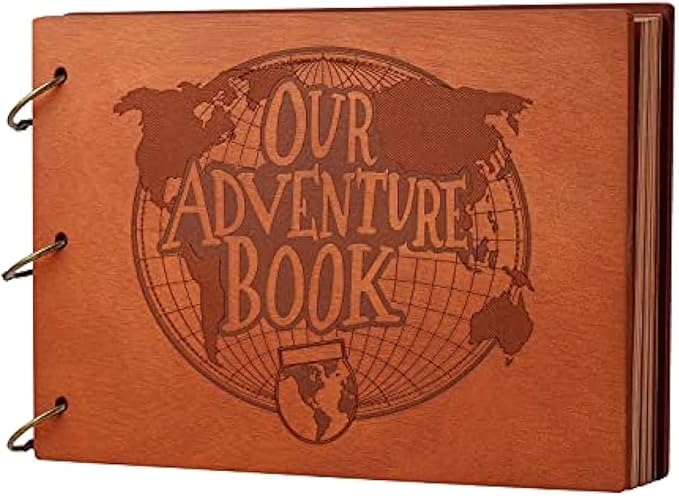 Adventure Book 3D Wooden Cover Scrapbook Photo Album 11.92 x 7.62"Timeless Memory Journal for Unforgettable Adventures&Precious Moments-Ideal for Anniversaries,Travel&Couple Gifts (3D Wooden Letter)