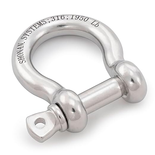 SHONAN 1/2" Large Bow Shackle, Heavy Duty D Ring Shackle, Marine Grade Stainless Steel Boat Anchor Kit Screw Shackle for Chain or Strap, 1950 Lbs Capacity, 1 Pc
