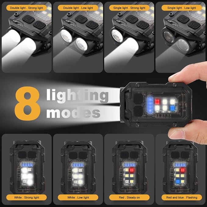 Mini EDC Flashlight, Small Powerful Keychain Flashlight with Sidelight, High Lumens 800lm, USB-C Rechargeable, Keychain Light with Clip - 8 Mode, IPX4 Waterproof, for Hiking, Running, Black