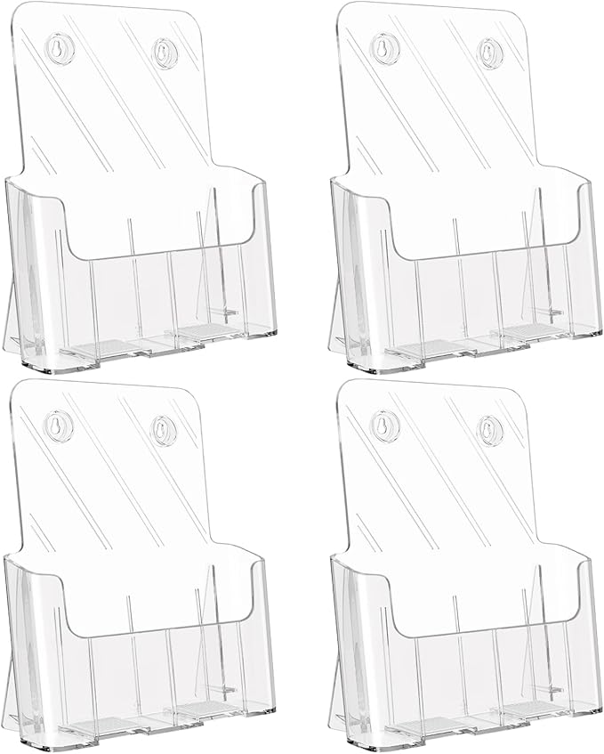 KTRIO Acrylic Brochure Holder 8.5 x 11 Clear Flyer Display Stand, Plastic Literature Holder for Trifold Brochures, Magazines, Menus, Pamphlets, Booklets, Documents, Desk or Wall Mount, 4 Pack