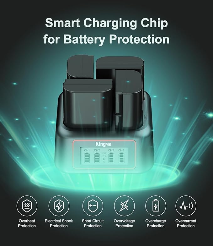 King Ma LP-E6 Camera Battery Charger,4 Channel Battery Charger for LP-E6,45W PD Fast Charging with LED Display,Compatible with EOS R5/R5 C/R6/R7/5D Mark II/III/IV/6D/6D II/7D/80D/70D/60D