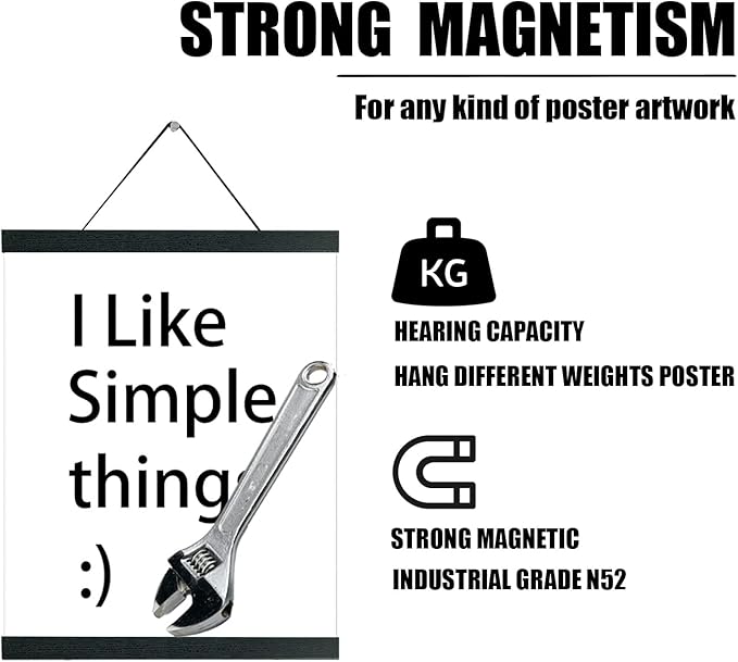 YK artwood 3 Pack Magnetic Poster Hanger 10 Inch Black, 10x12 10x16 10x14 Poster Frame Wood Wooden Magnet Print Posters Dowel Scroll Hanger Hangers Hanging Kit for Walls Map Canvas Artwork
