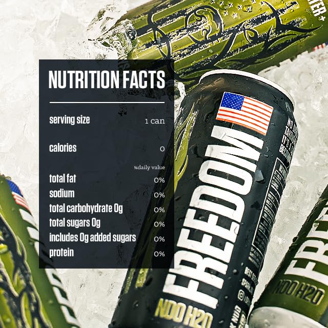 NO DAYS OFF Premium Sparkling Water+ Limited FREEDOM Edition - 12 Pack, 16 fl oz Can - Ultra-Purified Reverse Osmosis with MORE Bubbles, American Sourced-Filled-Packaged, Served in BPA-free Cans