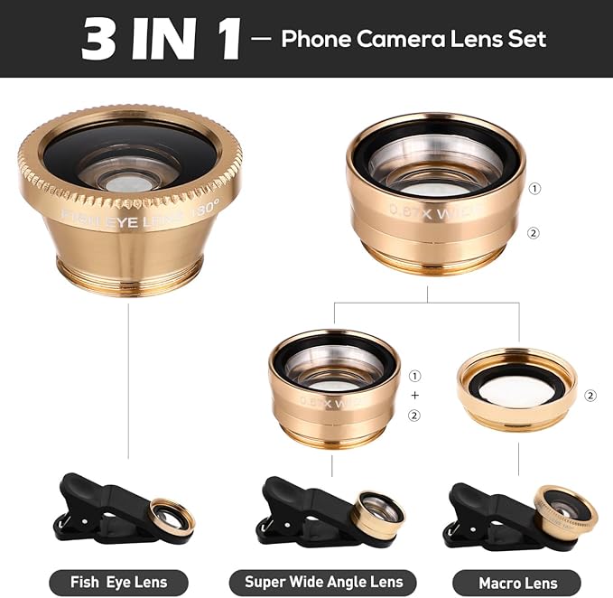 Phone Camera Lens Macro Lens for Fisheye Camera Magnetic Earbuds Phone Accessories Kit Smartphones Clip for Cell Tech Wide Angle