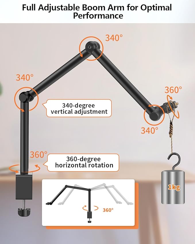 HEMMOTOP Magic Arm Desk Mount/Clamp, 28" Adjustable Camera Arm for iPad, Overhead iPhone Mount, for Yeti Snowball Microphone, Light, Webcam, Action Camera AS05