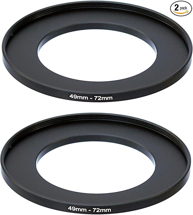 (2 Pcs) 49-72MM Step-Up Ring Adapter, 49mm to 72mm Step Up Filter Ring, 49 mm Male 72 mm Female Stepping Up Ring for DSLR Camera Lens and ND UV CPL Infrared Filters