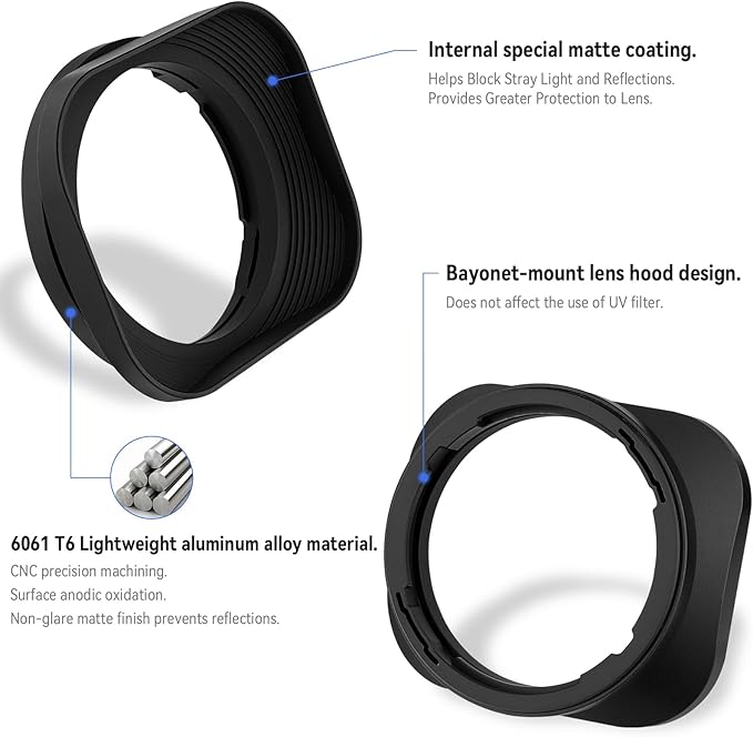 Haoge LH-X50 Bayonet Square Metal Lens Hood for Fujifilm Fuji Fujinon XF 50mm F2 R WR Lens on X-Pro2 X-Pro1 X-T2 X-T1 X-T20 X-T10 X-E2S X-A5 X-A20 X-E3 X-H1