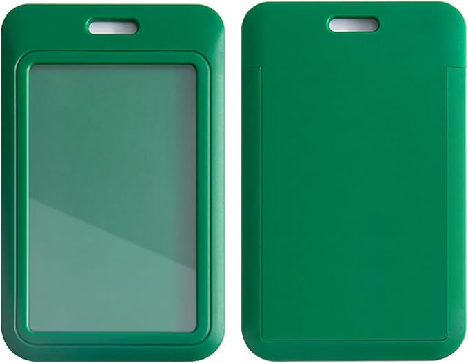 Larpur Sliding Badge Holders, 2 Pack Hard Plastic Card Case Holders with Clear ID Window, Vertical ID Badge Case for Teachers, Students, Employees, Dark Green