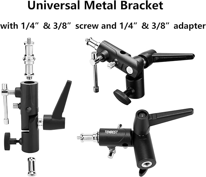 TENBEST Camera Flash Bracket with Cold Shoe Mount, Solid Metal Material, Adjustable Speedlite Swivel Light Stand Bracket with Umbrella Holder,1/4 to 3/8 Adapter Screw for Flashes Studio LED Lights