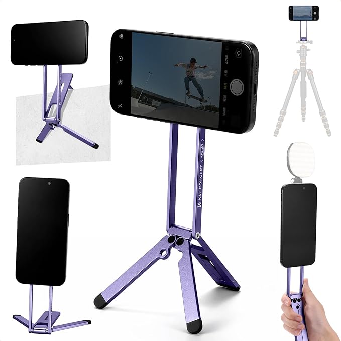 K&F CONCEPT Magnetic Phone Tripod Stand, 23N Strong Magnetic Mini Tripod Aluminium Alloy Pocket Selfie Stick, Mag Safe Phone Holder Compatible with iPhone 17 16 15 14 13 12 Series(Purple)