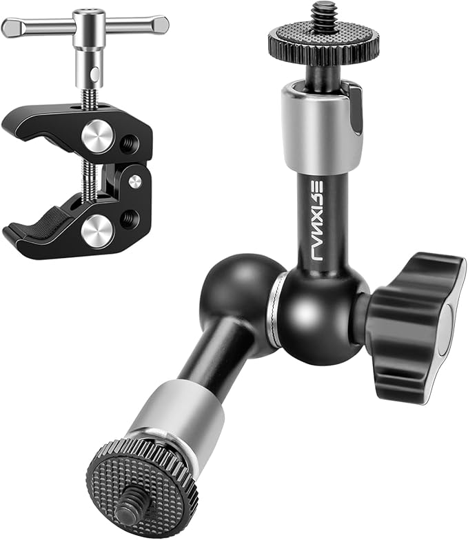 Super Clamp and 5.9 Inches Adjustable Friction Magic Arm with 1/4’’ Screw - Compatible with Camera Cage, Flash, LED Light, Microphone, Monitor - Max Load 4.4lb/2kg