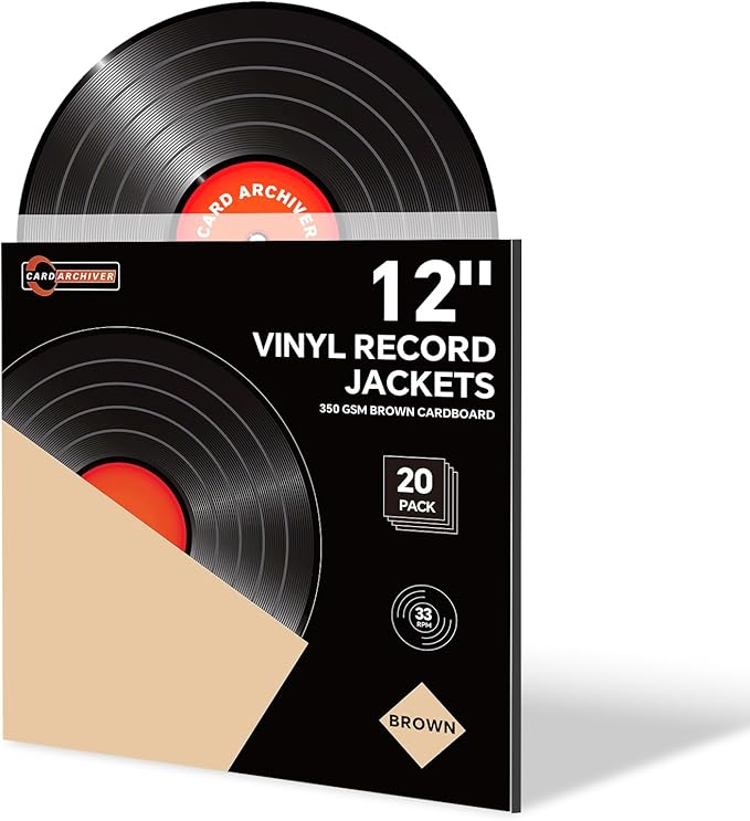20PCS Brown 12-Inch LP Vinyl Record Jackets, 350gsm Cardboard Sleeves with No Center Hole, Blank Album Covers for 33 RPM Storage & Protection, Thick LP Jackets for Record Storage