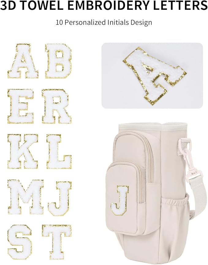 sportsnew Birthday Gifts for Women Personalized Initial Water Bottle Holder with Strap fits most 40oz Tumbler with Handle Water Bottle Carrier Bag with Phone Pocket & Straw Topper Tumbler Accessories