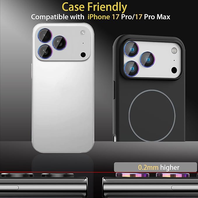 Camera Lens Protector for iPhone 17 Pro/17 Pro Max, Aluminum Alloy Tempered Glass Lens Protector with Installation Frame Fits for iPhone 17 Pro/17 Pro Max (Colorful)