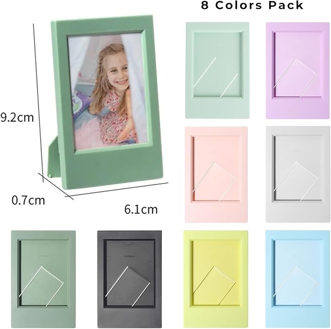 FOVIUPET 8 Colors Pack Picture Frame for Fujifilm Instant Film Cameras Instax Mini 12/11/9/8/7+/EVO Colorful Polaroid 2x3 Mini Pictures Frames for Desk Stand Up Picture Display