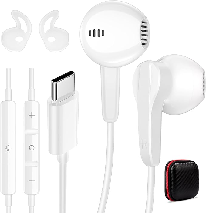 iMangoo for Apple/Android Wired Headphones USB C Earbuds HiFi Sound Earphones with DAC Chip with Microphone for iPhone 17 Air 16 15 Pro Max, Type C Ear Buds USBC Headset for Samsung S26 S25 S24 White