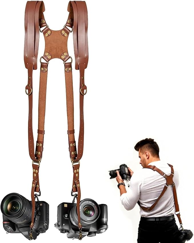 Camera Harness,Black Camera Straps for Photographers,Leather Dual Camera Strap for Two DSLR/SLR Cameras