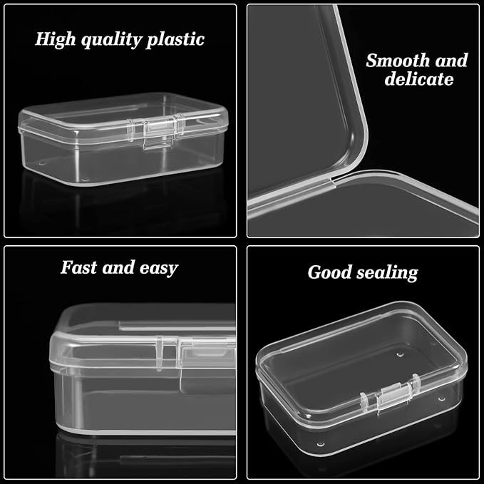 SATINIOR 48 Packs Clear Small Plastic Containers Transparent Storage Box with Hinged Lid for Small Items Crafts Jewelry (2.52 x 1.73 x 0.79 Inches) (CH-SATINIOR-423619)