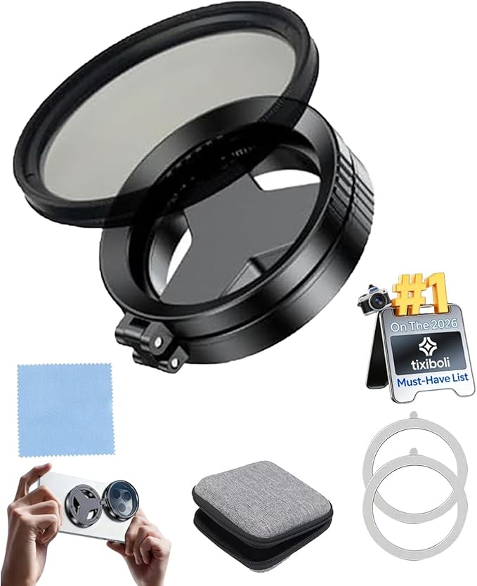 Anti-Glare Magnetic Phone Filter – Reduces Unwanted Reflections, 52mm Cpl Foldable Universal Polarizing Filter Mount with Phone Camera Snap Grip Kit for iPhone Smartphone Photography(Starlight)