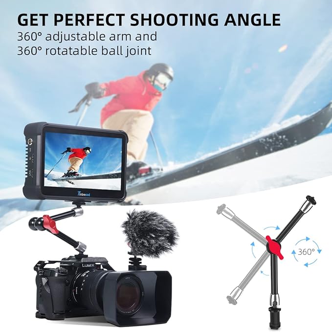 Adjustable Magic Arm, TOAZOE 11 Inch/28 cm Articulating Friction Arm Camera Mount with Both 1/4" Thread Screw Compatible with Camera, LCD Monitor, Fill Light,Flash LED Light