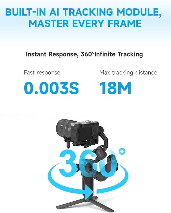FeiyuTech SCORP Mini 3 Pro Camera Gimbal Stabilizer with AI Tracking, 2KG Payload, Detachable Remote Handle, 3-Axis All in One Handheld Gimbal for Sony/Canon/Nikon/Panasonic/Gopro/Smartphone