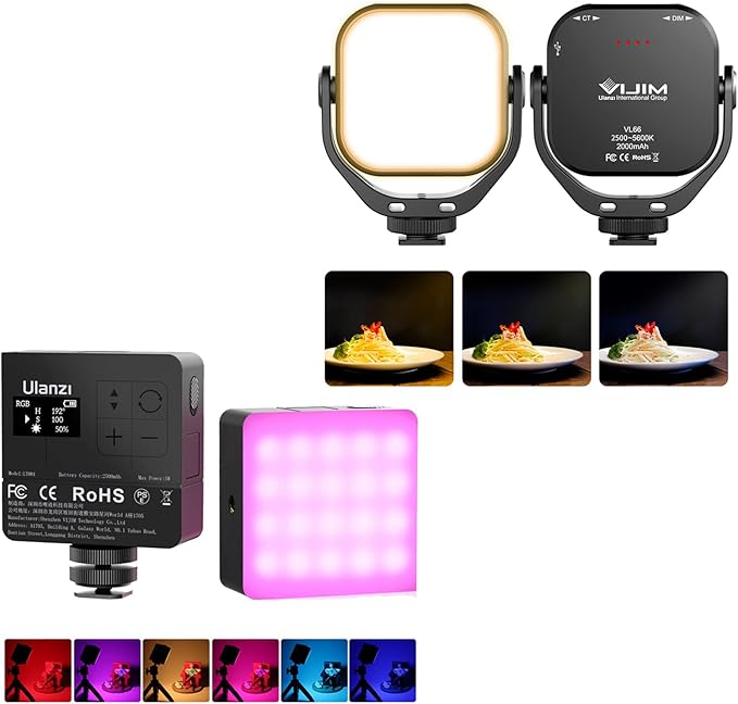 ULANZI U Rig Pro Smartphone Video Rig+ VL49 Pro RGB Video Light+VL66 Bi-Color Adjustable Rechargeable 2500-6500K