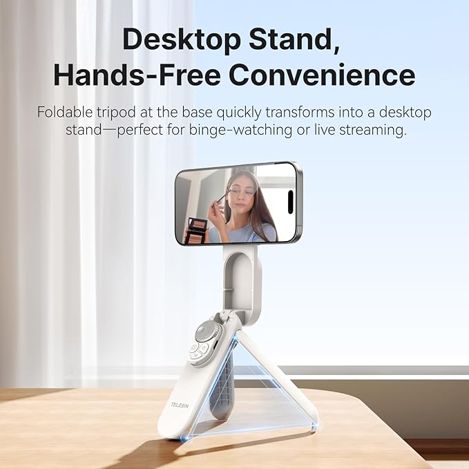 Multifunctional Magnetic Selfie Stick Tripod, 360° Rotation Portable Extendable Phone Stand for Video Recording & Vlog, Pocket Size for iPhone Android Smartphones (White)