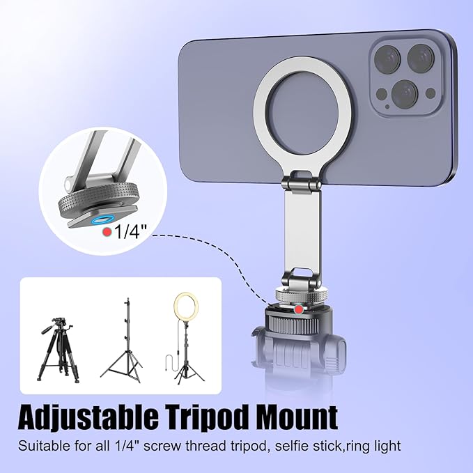 Magnetic Phone Tripod Clamp, Aluminum Magnetic Cold Shoe Camera Mount Compatible for iPhone 17/16/15/14/13 Pro Max, MAG Adapter Holder with 1/4" Screw for Photography
