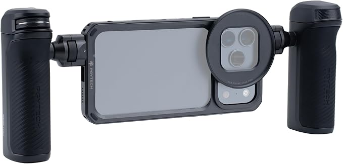 PGYTECH ProShot Phone Video Cage Kit for iPhone 17 Pro, Quick Release Dual Handle Grip Rig with Bluetooth Remote, Aluminum Phone Cage with Cold Shoe 67mm Filter Ring for Vlogging/Phone Photographer