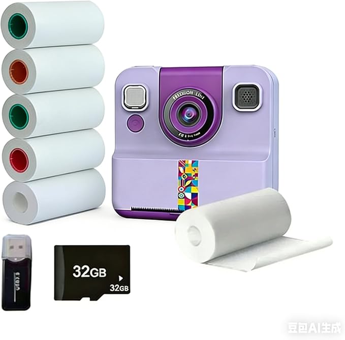 Kids Camera Instant Print, 1080p Digital Camera for Kids, 180° Rotating Selfie Lens with 32GB Card Reader & 6 Rolls Printing Paper Kids Toy Gifts for Boys Girls Ages 3-12 (Purple)