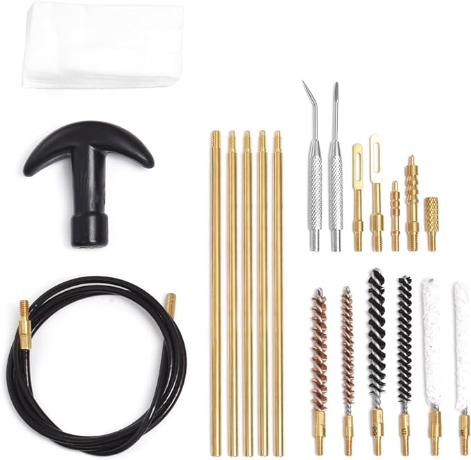 177 & .22 Cal Airgun Cleaning Kit with Cotton Mop, Bronze Bore Brush, Brass Jag, Slotted Tips, Nylon Brushes, Brass Cleaning Rod