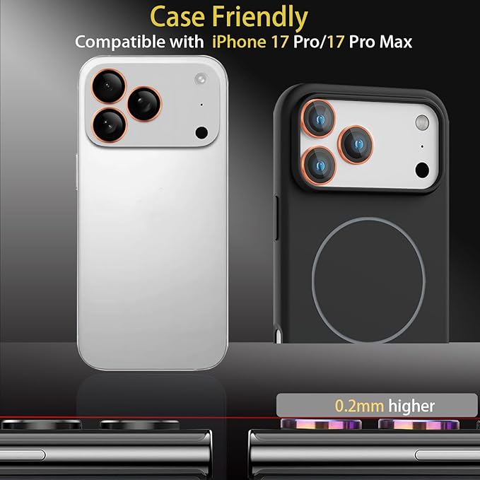 Camera Lens Protector for iPhone 17 Pro/17 Pro Max, Aluminum Alloy Tempered Glass Lens Protector with Installation Frame Fits for iPhone 17 Pro/17 Pro Max (Orange)