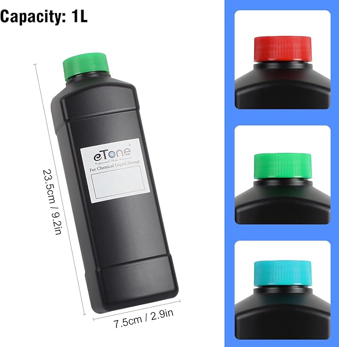 eTone 3x 1000ml Darkroom Chemical Storage Bottles Film Photo Developing Processing 1L